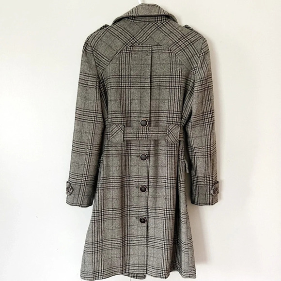 Vintage Y2K 90s Plaid Wool Coat Academia 6 Small Preppy Trench Lined Equestrian - Picture 8 of 11